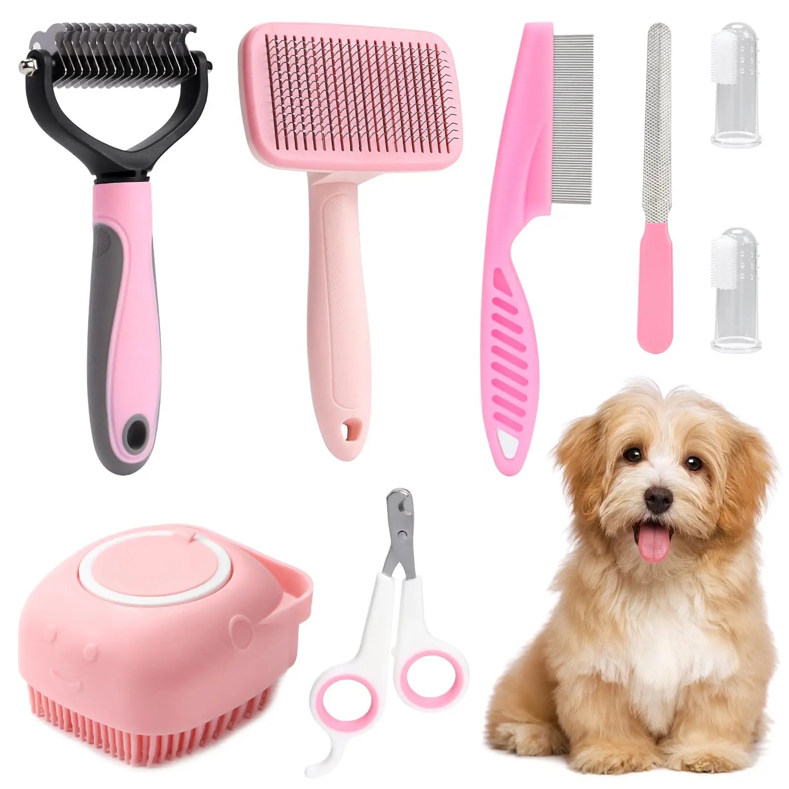 dog brush grooming and self-cleaning set,